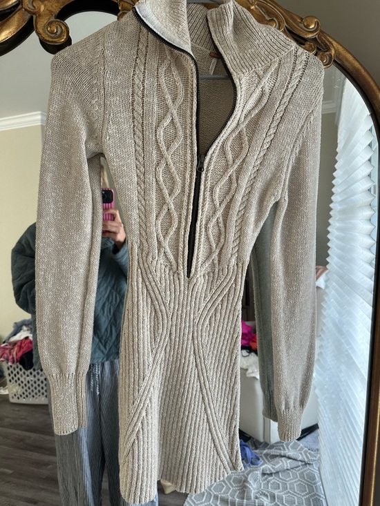 Free People Dresses & Skirts - Free People: Beige Cable-Knit Zip-Front Women's Sweater Dress